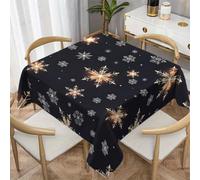 Noël Nappe Carrée 120x120 cm Imperméable avec Motif Flocon de Neige Doré | Neige de Noël Nappe de Table en Polyester Anti-tache, Nappe Décorative Fête pour Salle à Manger Cuisine Jardin