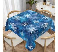 Noël Nappe Carrée 120x120 cm Imperméable avec Motif Flocon de Neige | Pois de Neige de Noël Nappe de Table en Polyester Anti-tache, Nappe Décorative Aquarelle pour Salle à Manger Cuisine Jardin