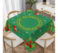 Noël Nappe Imperméable Carrée 120x120 cm Motif Couronne Nœud | Guirlande de Noël Nappe de Table en Tissu Polyester Lavable et Anti-tache, Flocon de Neige Décoration Nappe