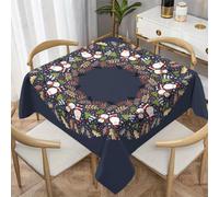 Noël Nappe Imperméable Carrée 120x120 cm Motif Couronne Père Noël | Sapin de Noël Nappe de Table en Tissu Polyester Lavable et Anti-tache, Bonhomme de Neige Décoration Nappe