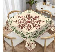 Noël Nappe Imperméable Carrée 120x120 cm Motif Flocon de Neige Vintage | Botanique de Noël Nappe de Table en Tissu Polyester Lavable et Anti-tache, Feuillage de Houx Décoration Nappe