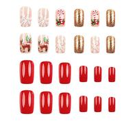 Noël Sticke - Autocollants Ongles Noël, Stickers Flocons De Neige Et Cerfs Dorés Sur Rouge | 24 Autocollants 3D Pour Manucure Longue Et Artistique | Pour Fêtes, Quotidien, Salon Cadeau