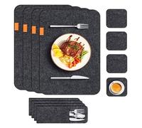NOENNULL Napperon, Tapis de Tasse, Ensemble D'isolation Thermique en Feutre avec Poche pour Fourchette, Tapis de Vaisselle pour la Cuisine Domestique (Gris foncé)