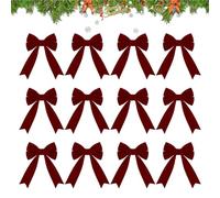 Noeud Papillon Rouge,12 Pièces de Décoration Rustique et Mignonne | Décor Extérieur De Noël - pour Festival Maison Rassemblement Fête Fenêtre Fête Vacances Mariage Activités Mur