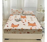 NOGAWA Drap Housse 90x200 Renard, Housse de Matelas 90 x 200 Animaux de la Forêt Motif, Draps Housses Microfibre Bonnet 35 cm pour Matelas Epais avec 1 Taies D'Oreillers 50x75cm