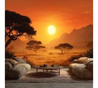 NOGAWA Papier Peint Motif Africain, 3D Panoramique Papier Peint xxl Paysage Coucher de Soleil, Papier Mural Decoratif Pour Salon, Chambre, Tapisserie Murales, Décoration Murale 350x256cm