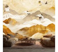 NOGAWA Papier Peint Motif Grue Japonaise, 3D Panoramique Papier Peint xxl Montagne Abstraite, Papier Mural Decoratif Pour Salon, Chambre, Tapisserie Murales, Décoration Murale 350x256cm