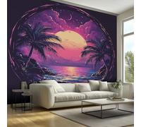 NOGAWA Papier Peint Motif Paysage Tropical, 3D Panoramique Papier Peint Coucher de Soleil, Papier Mural Decoratif Pour Salon, Chambre, Tapisserie Murales, Décoration Murale 400x280cm