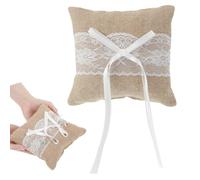 Nogeqi Coussin pour alliances, en dentelle, avec ruban de satin nœud papillon, en lin, pour fiançailles, demande en mariage, cérémonie de mariage