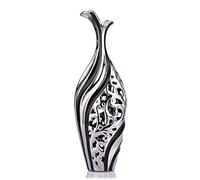 Noir Argent Grand Vase Décoratif à Poser Au Sol 50 Cm - Vase en Céramique Design Moderne pour Salon, Objet Décoration Moderne pour Maison, Bureau, Hôtel, pour Mariage, Anniversaire, Noël