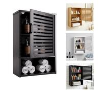 Noir Armoire Murale de Salle de Bain à 3 niveaux, 40x20x60CM Meuble de Rangement Suspendu avec Porte Simple et étagère Ouverte