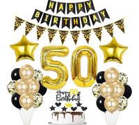 Noir Ballon 50 Ans Anniversaire - Décoration Or Gâteau 50 Ans Homme Femme