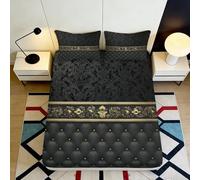 Noir Baroque raffiné Drap-Housse 3D imprimé, Microfibre Toucher dou, Protection Matelas pour Chambre ou invités, Entretien Facile, Gift Bedding Set, 160x200x25cm