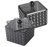 Noir Boîte à Cosmétiques en Acrylique, Motif Diamant, Lot de 2 | Rangement pour Cotons, Disques, Accessoires Capillaires et Vernis, Usage Salle de Bain, Vanity