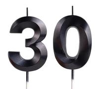 Noir bougies d'anniversaire en forme de chiffre 30, 3D bougies Noir décoration de gâteau,décoration de gâteau pour fête d'anniversaire, mariage,bougie d'anniversaire pour gâteau