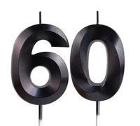 Noir bougies d'anniversaire en forme de chiffre 60, 3D bougies Noir décoration de gâteau,décoration de gâteau pour fête d'anniversaire, mariage,bougie d'anniversaire pour gâteau