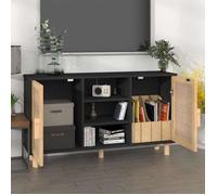 Noir Buffet & bahut contemporain，Buffet Noir 105x30x60 cm Bois de pin massif et rotin naturel FR&5940