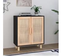 Noir Buffet de rangement - Vitrine bahut - armoire console Pour cuisine, Noir 60 x 30 x 70cm - Bois de pin massif et rotin naturel