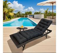 (Noir) Coussin pour chaise longue 180x50x10cm, Coussin pour chaise longue de jardin étanche, Coussin pour chaise longue d'extérieur avec bandes de fixation, Coussin pour chaise de pont, Coussins pour