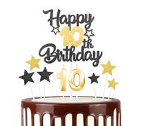 Noir Doré Joyeux 10ème anniversaire bougies gâteau Toppers Set,3D Numéro 10 bougie pour gâteau,10ème anniversaire décorations pour filles garçons,or noir bougie pour fournitures de fête