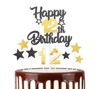 Noir Doré Joyeux 12ème anniversaire bougies gâteau Toppers Set,3D Numéro 12 bougie pour gâteau,12ème anniversaire décorations pour filles garçons,or noir bougie pour fournitures de fête