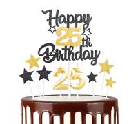 Noir Doré Joyeux 25ème anniversaire bougies gâteau Toppers Set,3D Numéro 25 bougie pour gâteau,25ème anniversaire décorations pour filles garçons,or noir bougie pour fournitures de fête