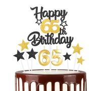 Noir Doré Joyeux 65ème anniversaire bougies gâteau Toppers Set,3D Numéro 65 bougie pour gâteau,65ème anniversaire décorations pour hommes femmes,or noir bougie pour fournitures de fête