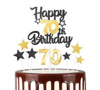 Noir Doré Joyeux 70ème anniversaire bougies gâteau Toppers Set,3D Numéro 70 bougie pour gâteau,70ème anniversaire décorations pour hommes femmes,or noir bougie pour fournitures de fête