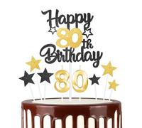 Noir Doré Joyeux 80ème anniversaire bougies gâteau Toppers Set,3D Numéro 80 bougie pour gâteau,80ème anniversaire décorations pour hommes femmes,or noir bougie pour fournitures de fête