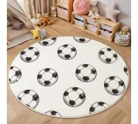 Noir et blanc Thème sportif Ballon de football dessiné à la main Rond Tapis Antidérapant Lavable en Machine 180cm Cuisine Salon Chambre Adulte Interieur Bureau Cuisine Poil Ras Decoration Chambrel