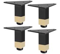 Noir Et Doré, Pieds de Canapé Réglable Lot de 4 Pieds Meuble Pied de Cuisine Rond Pied Banc Aluminum Alloy | Anodisé Patte Armoire Hauteur: 6-60cm Commode Ameublement Tabourets Causeuse-8cm/3.1"