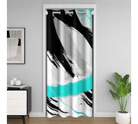 Noir Gris Cyan Rideau de Portes pour La Porte 132x203 Coups de Pinceau Peinture À L'Huile Rideau Occultant,Dégradé Abstrait Vintage Rideau de Porte Ombre Doodle Rideau de Séparation de Chambre Moderne