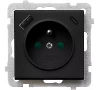 Noir métallisé Ospel Sonata GP-1RZPUSBAC/m/33 prise simple mise à la terre avec cache pour chargeur USB C