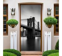 Noir Papier Peint Porte 73x204 cm Le pont de Brooklyn et New York Trompe l'oeil Sticker Poster Porte Trompe l'oeil Intérieure Muraux PVC pour Décoration Mur Salon Cuisine Chambre Salle de Bain