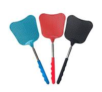 (Noir, rouge et bleu). Ensemble de 3 tapettes à mouches extensibles, tapette à mouches en plastique durable et robuste avec manche télescopique pour la lutte manuelle contre les nuisibles.