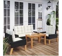 (Noir)Salon de jardin 4 pcs - Salon De Jardin Extérieur - et coussins Résine tressée et bois massif 682043
