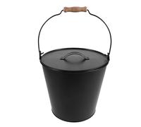 Noir Seau à Cendres de Cheminée en Métal avec Couvercle | Poignée en Bois Isolée, Collecte Propre des Braises, pour Foyer Intérieur et Poêles à Granulés