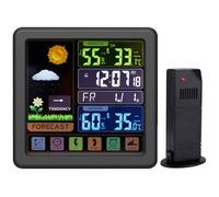 (Noir) Station météo couleur sans fil avec écran tactile complet, horloge météo multifonction sans fil, sécurité enfant