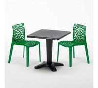 Noir Table carrée et 2 chaises Ensemble de mâts intérieurs en polypropylène coloré Grand Soleil Gruvyer Aia - Vert