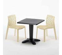 Noir Table carrée et 2 chaises Ensemble de mâts intérieurs en polypropylène coloré Grand Soleil Gruvyer Aia - Beige