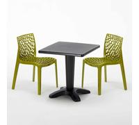 Noir Table carrée et 2 chaises Ensemble de mâts intérieurs en polypropylène coloré Grand Soleil Gruvyer Aia - Vert Anis
