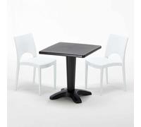 Noir Table carrée et 2 chaises Ensemble de mâts intérieurs en polypropylène coloré Grand Soleil Paris Aia - Blanc