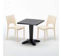 Noir Table carrée et 2 chaises Ensemble de mâts intérieurs en polypropylène coloré Grand Soleil Paris Aia - Beige
