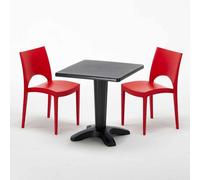 Noir Table carrée et 2 chaises Ensemble de mâts intérieurs en polypropylène coloré Grand Soleil Paris Aia - Rouge