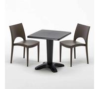 Noir Table carrée et 2 chaises Ensemble de mâts intérieurs en polypropylène coloré Grand Soleil Paris Aia - Marron