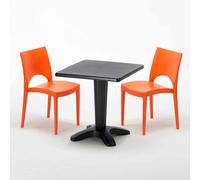Noir Table carrée et 2 chaises Ensemble de mâts intérieurs en polypropylène coloré Grand Soleil Paris Aia - Orange