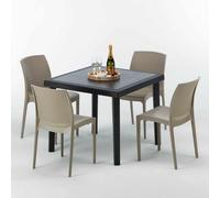 Noir Table carrée et 4 chaises Ensemble de mât extérieur en polypropylène coloré Grand Soleil Boheme Passion - Beige