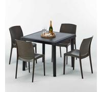 Noir Table carrée et 4 chaises Ensemble de mât extérieur en polypropylène coloré Grand Soleil Boheme Passion - Marron