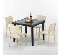 Noir Table carrée et 4 chaises Ensemble de mâts d'extérieur en polypropylène coloré Grand Soleil Paris Passion - Beige
