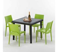 Noir Table carrée et 4 chaises Ensemble de mâts d'extérieur en polypropylène coloré Grand Soleil Paris Passion - Vert